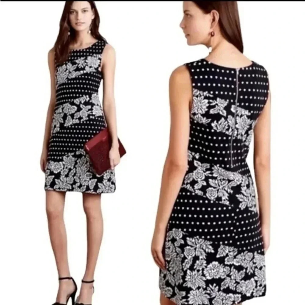Anthropologie | Maeve Effemy Jacquard Shift Dress Size XS Floral Polka Dot - Picture 6 of 6